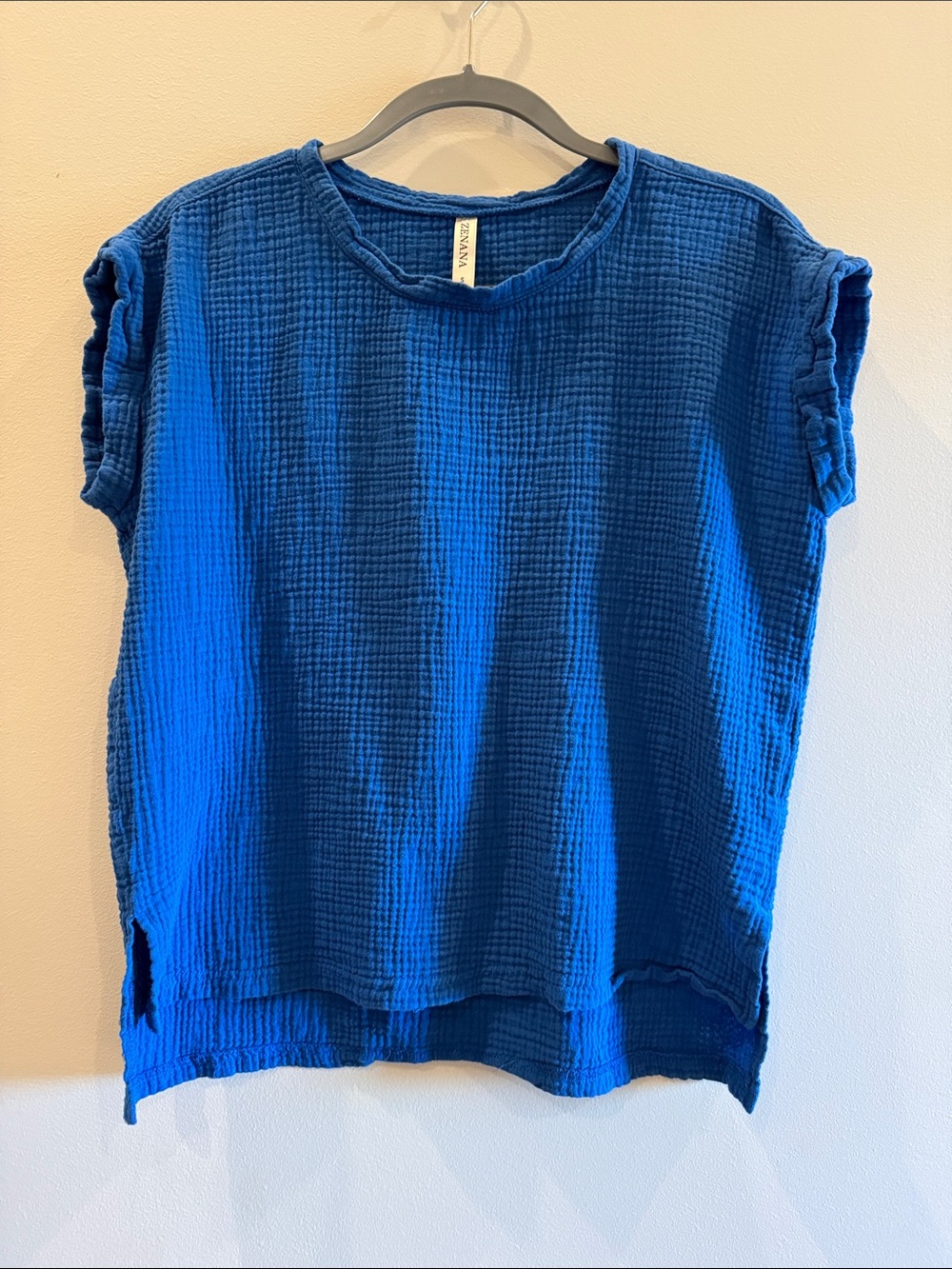 Crinkle Gauze Tank Top in Cobalt Blue